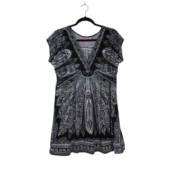 Vintage Womens 90s Psychedelic Babydoll Top V-Neck‎ Size XL Y2K Boho Festival - Picture 1 of 6